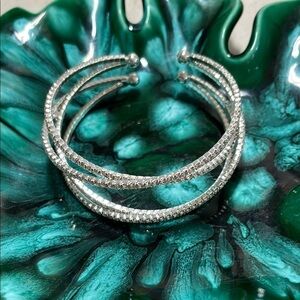 Sparkling Silver Cuff Bracelet with Gemstone Embellishments